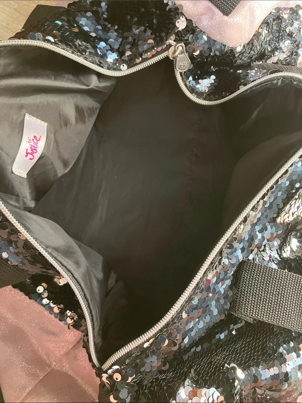 JUSTICE SEQUIN FLIP DANCE BAG DUFFEL VIRAL COLLEGIATE DANCE MOM RECITAL
